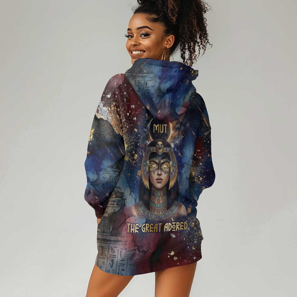 Mut Hoodie Dress The Lioness of Thebes Egyptian Goddess Cosmic Crown Adorned Warrior Queen Design