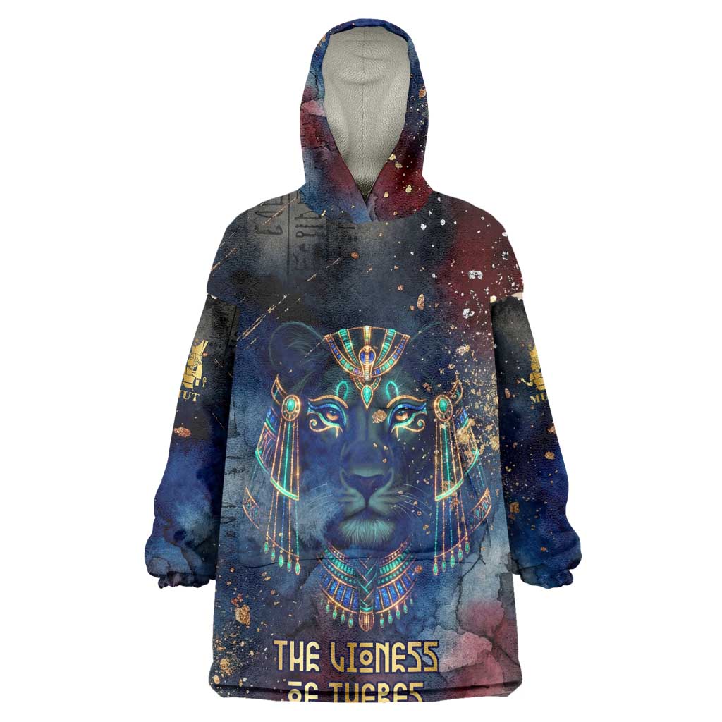 Mut Kid Wearable Blanket Hoodie The Lioness of Thebes Egyptian Goddess Cosmic Crown Adorned Warrior Queen Design