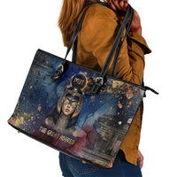 Mut Leather Tote Bag The Lioness of Thebes Egyptian Goddess Cosmic Crown Adorned Warrior Queen Design