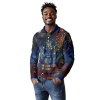 Mut Long Sleeve Polo Shirt The Lioness of Thebes Egyptian Goddess Cosmic Crown Adorned Warrior Queen Design