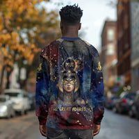 Mut Long Sleeve Shirt The Lioness of Thebes Egyptian Goddess Cosmic Crown Adorned Warrior Queen Design