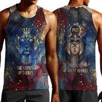Mut Men Tank Top The Lioness of Thebes Egyptian Goddess Cosmic Crown Adorned Warrior Queen Design