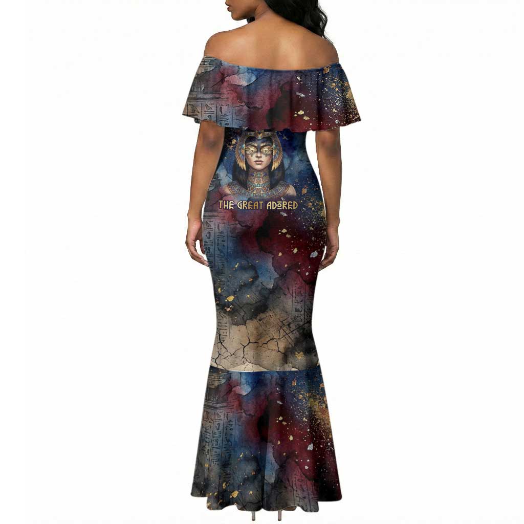 Mut Mermaid Dress The Lioness of Thebes Egyptian Goddess Cosmic Crown Adorned Warrior Queen Design