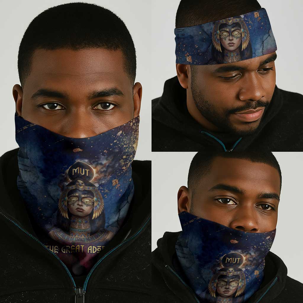 Mut Neck Gaiter The Lioness of Thebes Egyptian Goddess Cosmic Crown Adorned Warrior Queen Design