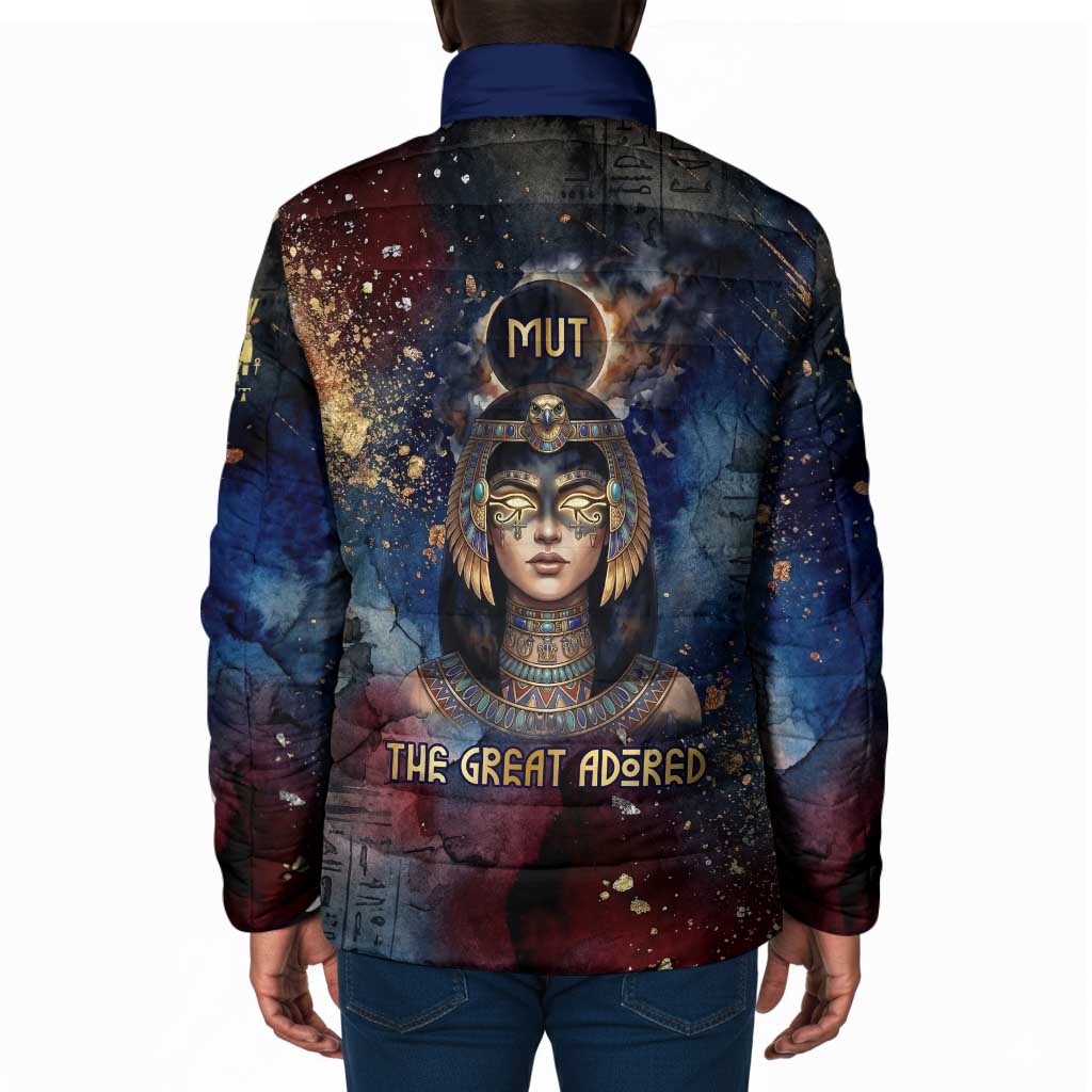 Mut Padded Jacket The Lioness of Thebes Egyptian Goddess Cosmic Crown Adorned Warrior Queen Design