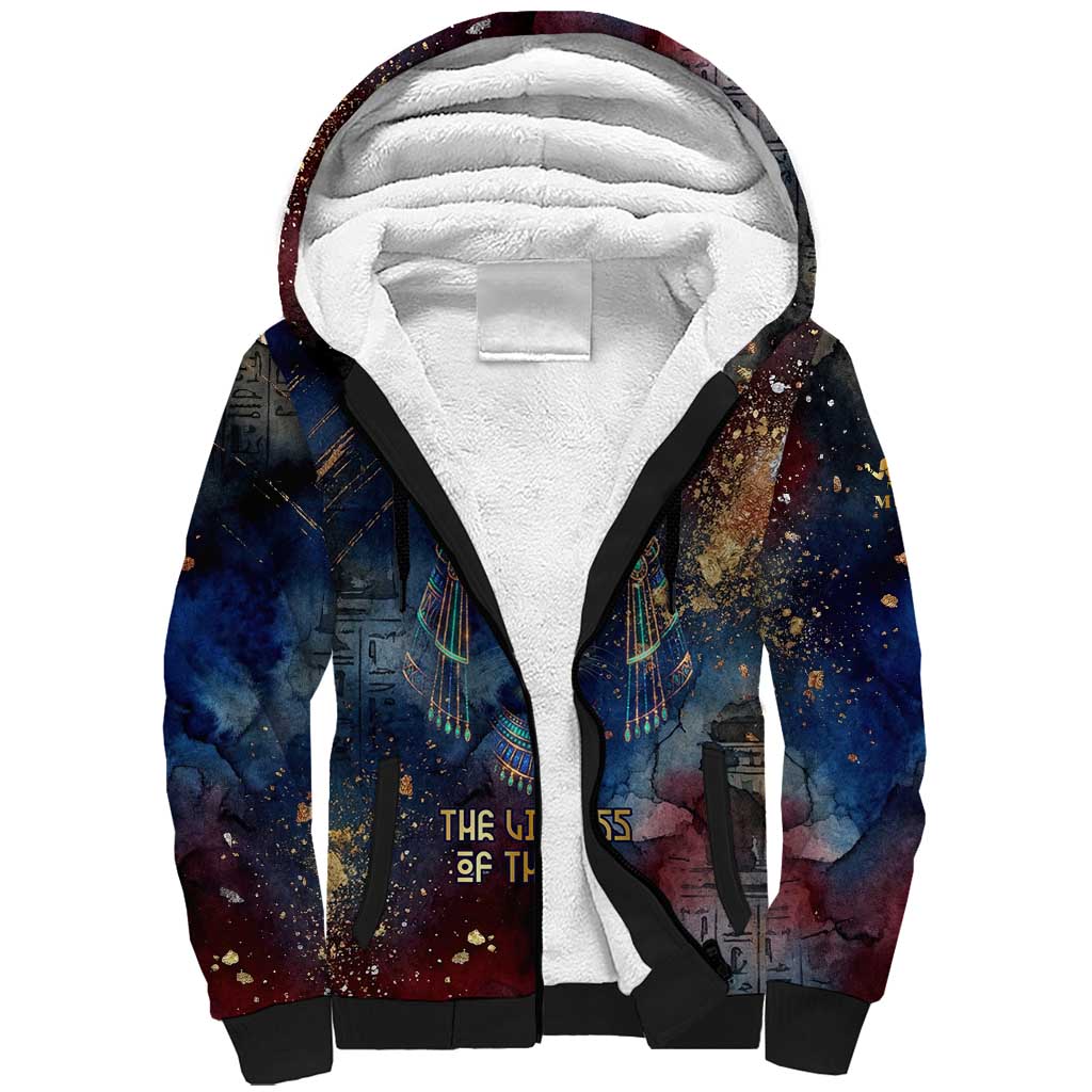 Mut Sherpa Hoodie The Lioness of Thebes Egyptian Goddess Cosmic Crown Adorned Warrior Queen Design
