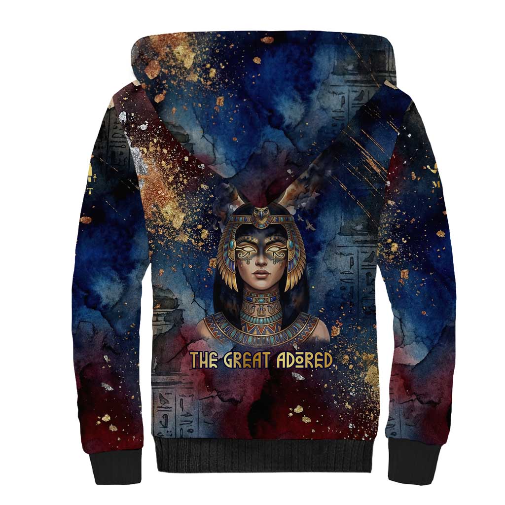 Mut Sherpa Hoodie The Lioness of Thebes Egyptian Goddess Cosmic Crown Adorned Warrior Queen Design
