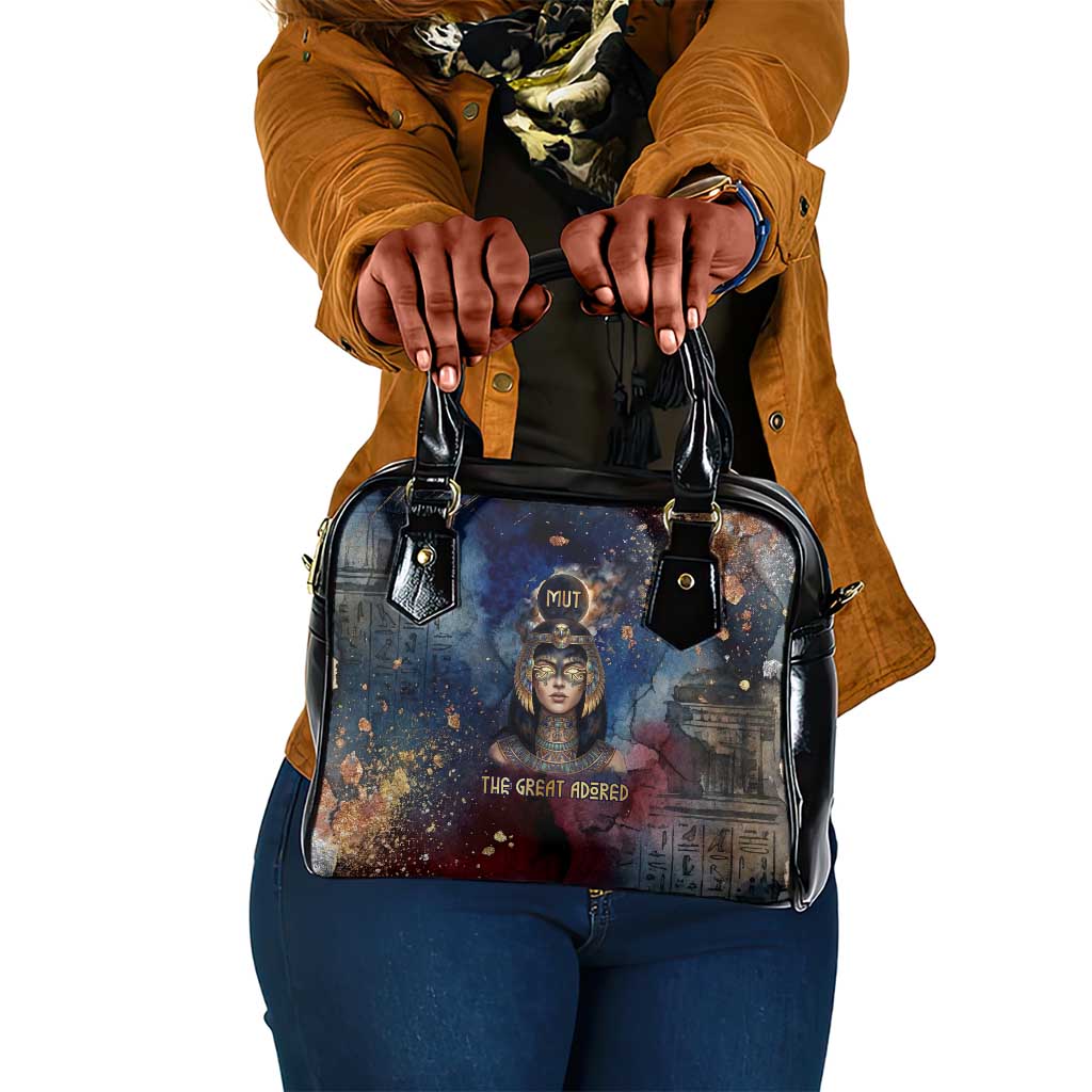 Mut Shoulder Handbag The Lioness of Thebes Egyptian Goddess Cosmic Crown Adorned Warrior Queen Design