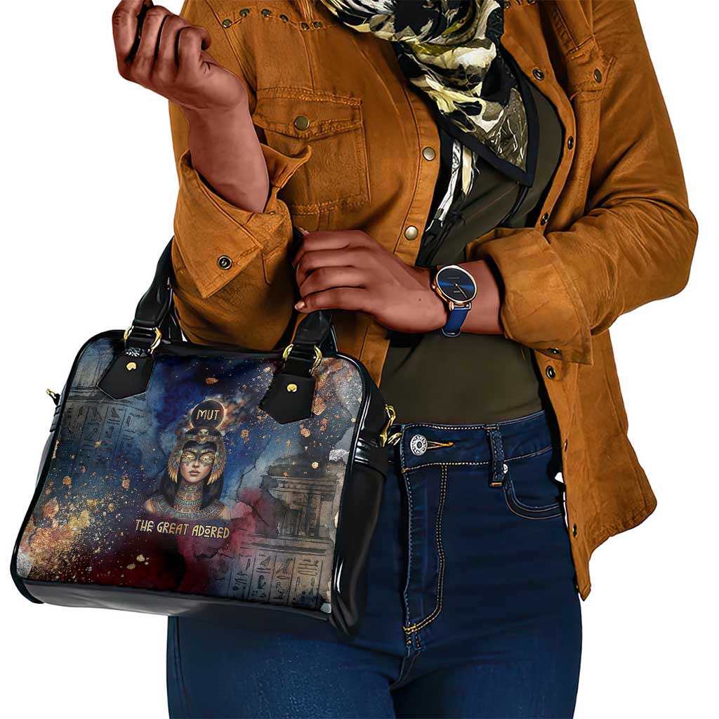 Mut Shoulder Handbag The Lioness of Thebes Egyptian Goddess Cosmic Crown Adorned Warrior Queen Design