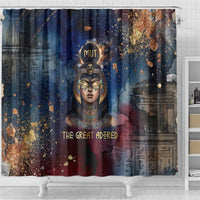 Mut Shower Curtain The Lioness of Thebes Egyptian Goddess Cosmic Crown Adorned Warrior Queen Design