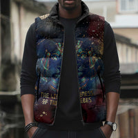 Mut Sleeveless Puffer Jacket The Lioness of Thebes Egyptian Goddess Cosmic Crown Adorned Warrior Queen Design