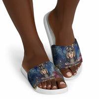 Mut Slide Sandals The Lioness of Thebes Egyptian Goddess Cosmic Crown Adorned Warrior Queen Design