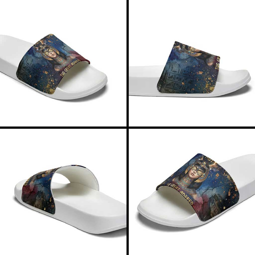Mut Slide Sandals The Lioness of Thebes Egyptian Goddess Cosmic Crown Adorned Warrior Queen Design
