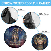 Mut Spare Tire Cover The Lioness of Thebes Egyptian Goddess Cosmic Crown Adorned Warrior Queen Design