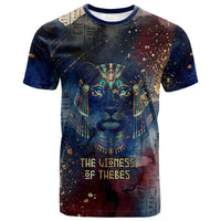 Mut T shirt The Lioness of Thebes Egyptian Goddess Cosmic Crown Adorned Warrior Queen Design