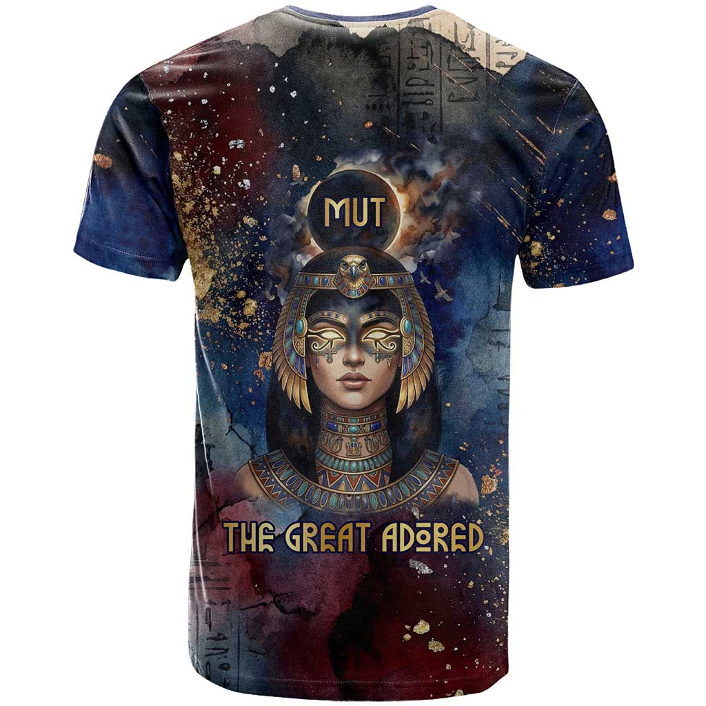 Mut T shirt The Lioness of Thebes Egyptian Goddess Cosmic Crown Adorned Warrior Queen Design