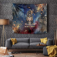 Mut Tapestry The Lioness of Thebes Egyptian Goddess Cosmic Crown Adorned Warrior Queen Design