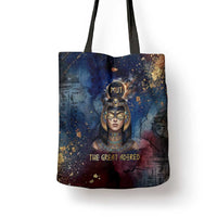 Mut Tote Bag The Lioness of Thebes Egyptian Goddess Cosmic Crown Adorned Warrior Queen Design