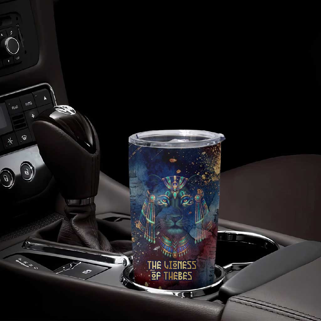 Mut Tumbler Cup The Lioness of Thebes Egyptian Goddess Cosmic Crown Adorned Warrior Queen Design