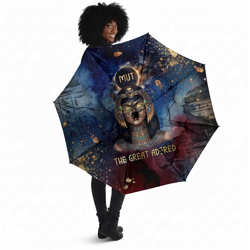 Mut Umbrella The Lioness of Thebes Egyptian Goddess Cosmic Crown Adorned Warrior Queen Design