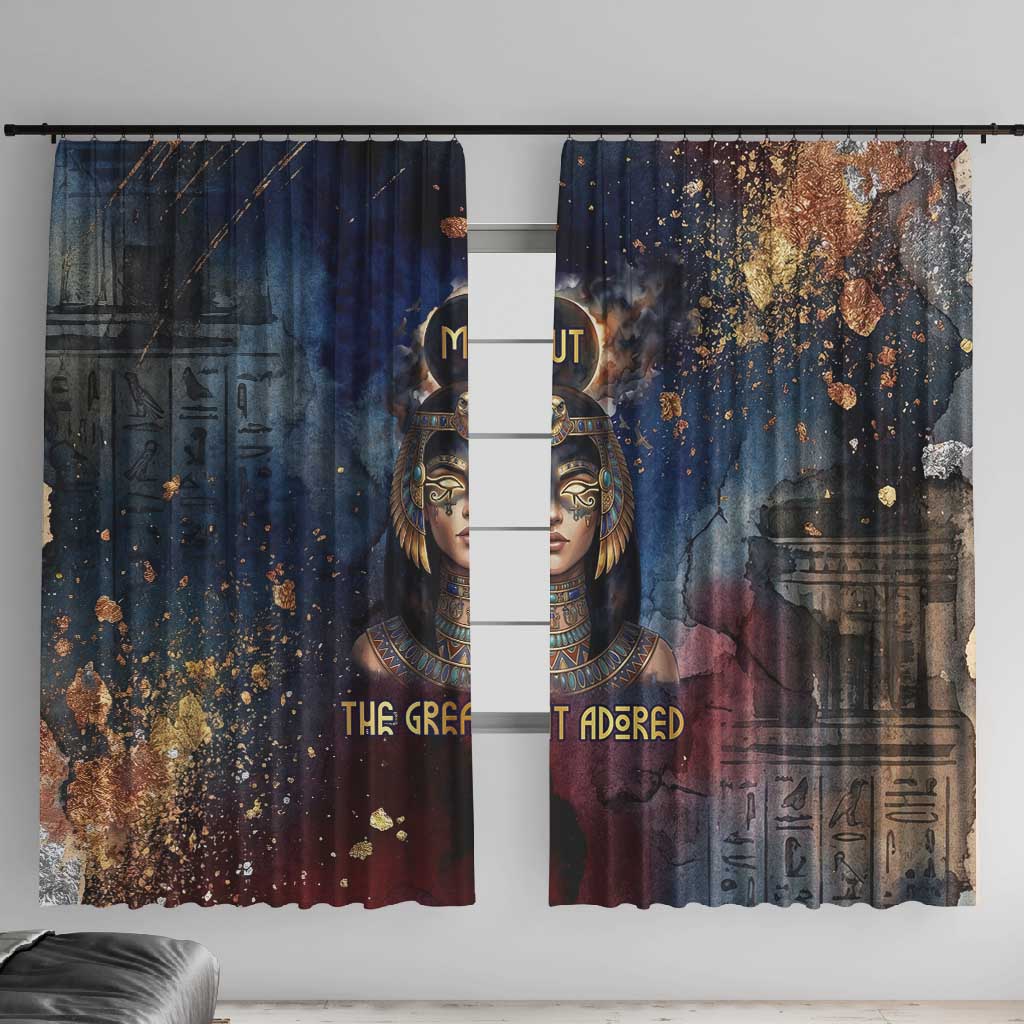 Mut Window Curtain The Lioness of Thebes Egyptian Goddess Cosmic Crown Adorned Warrior Queen Design