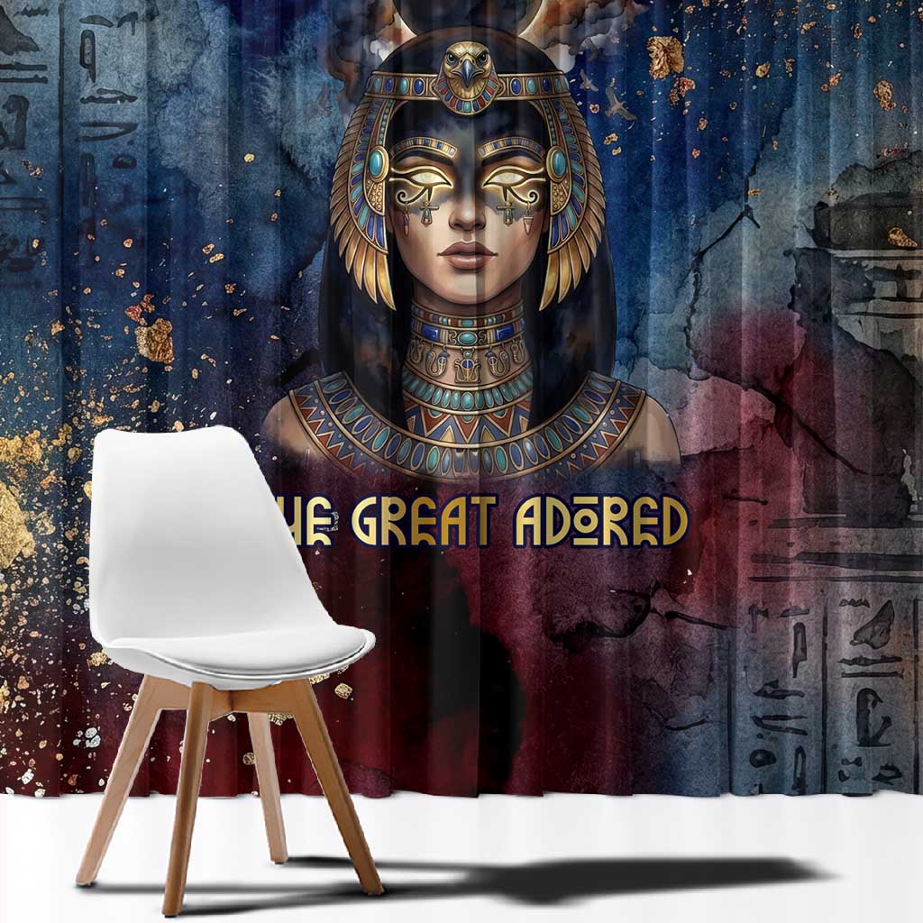 Mut Window Curtain The Lioness of Thebes Egyptian Goddess Cosmic Crown Adorned Warrior Queen Design