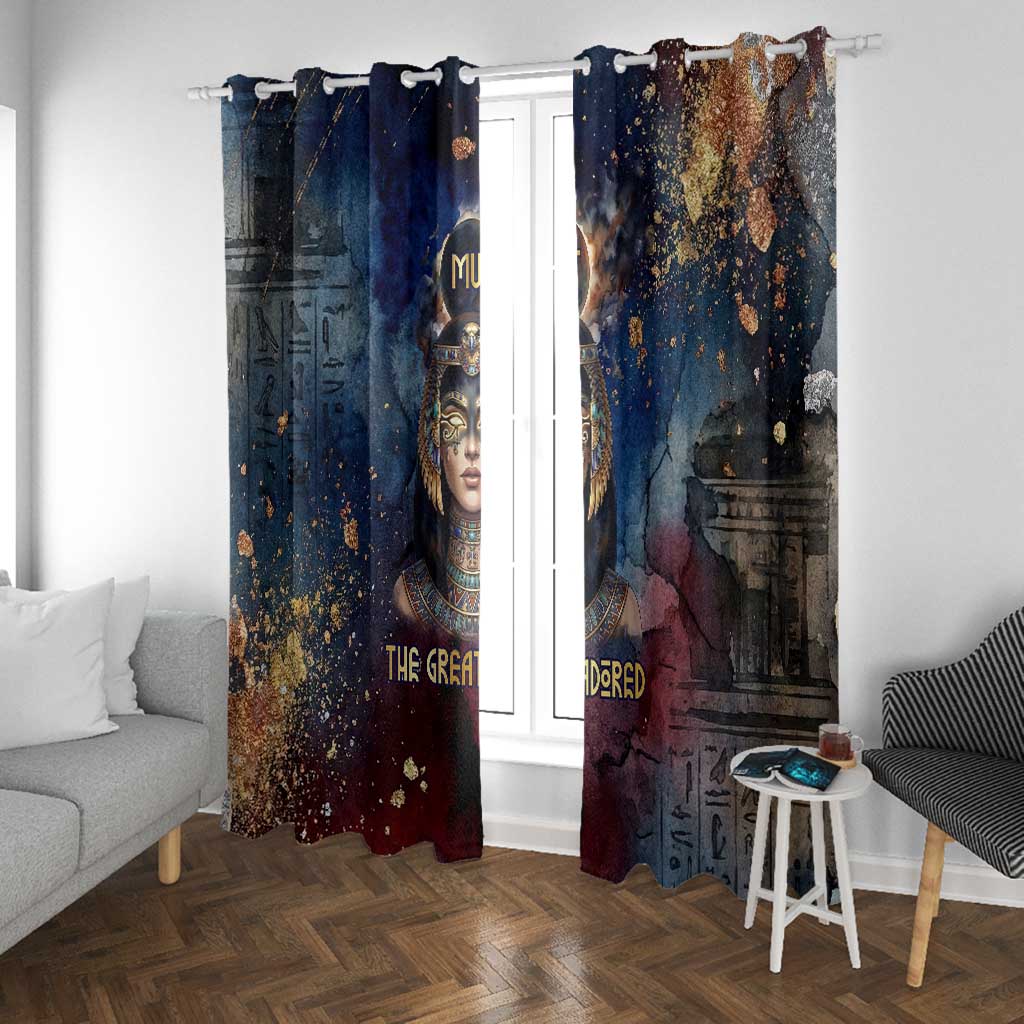 Mut Window Curtain The Lioness of Thebes Egyptian Goddess Cosmic Crown Adorned Warrior Queen Design