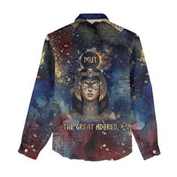 Mut Women Casual Shirt The Lioness of Thebes Egyptian Goddess Cosmic Crown Adorned Warrior Queen Design