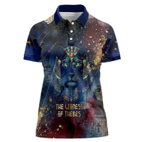 Mut Women Polo Shirt The Lioness of Thebes Egyptian Goddess Cosmic Crown Adorned Warrior Queen Design