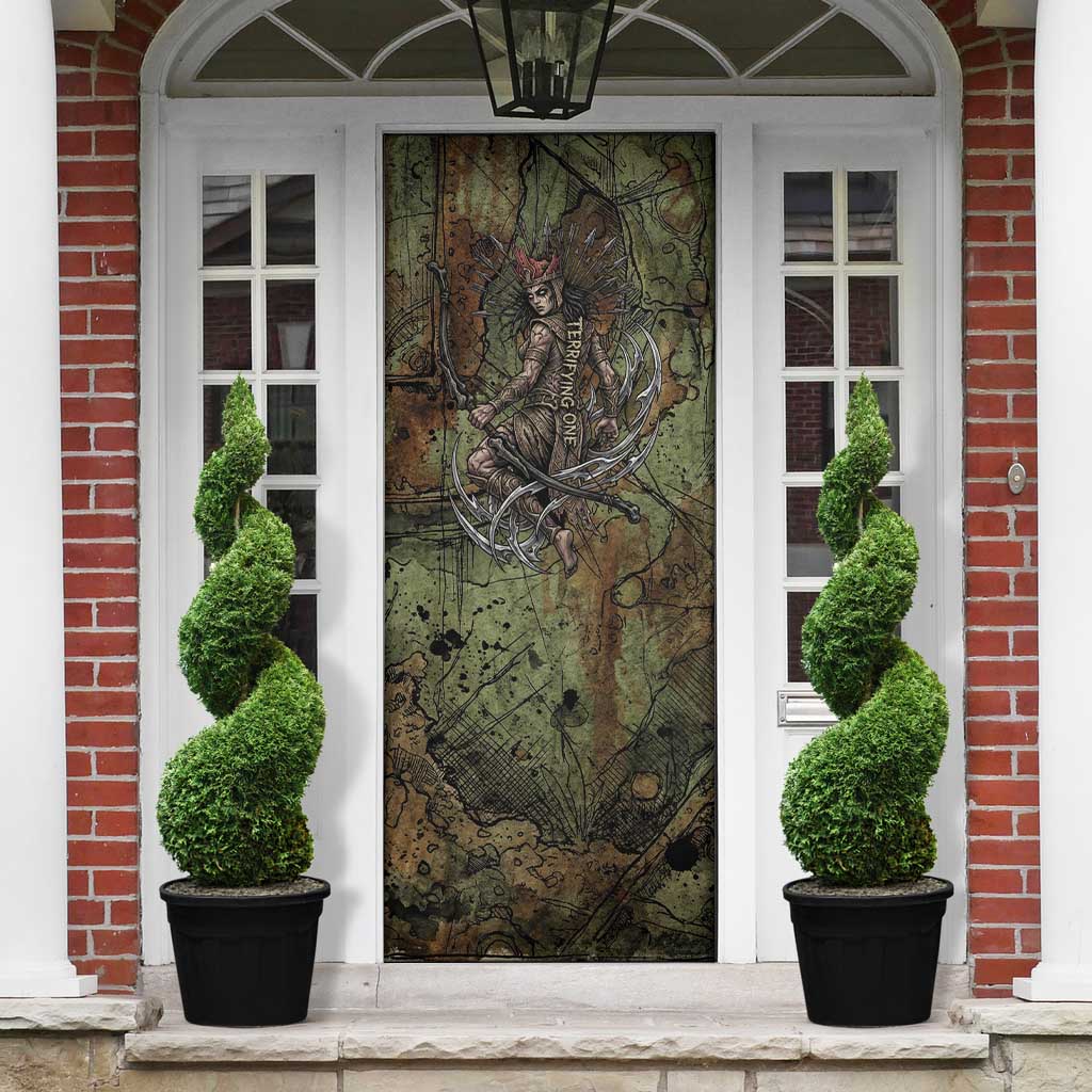 Neith Egyptian Door Cover War Goddess Terrifying One Dual Spears and Shield Battle Worn