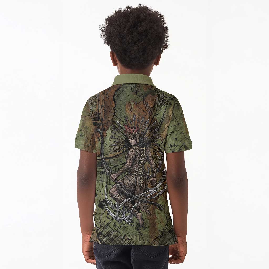 Neith Egyptian Kid Polo Shirt War Goddess Terrifying One Dual Spears and Shield Battle Worn