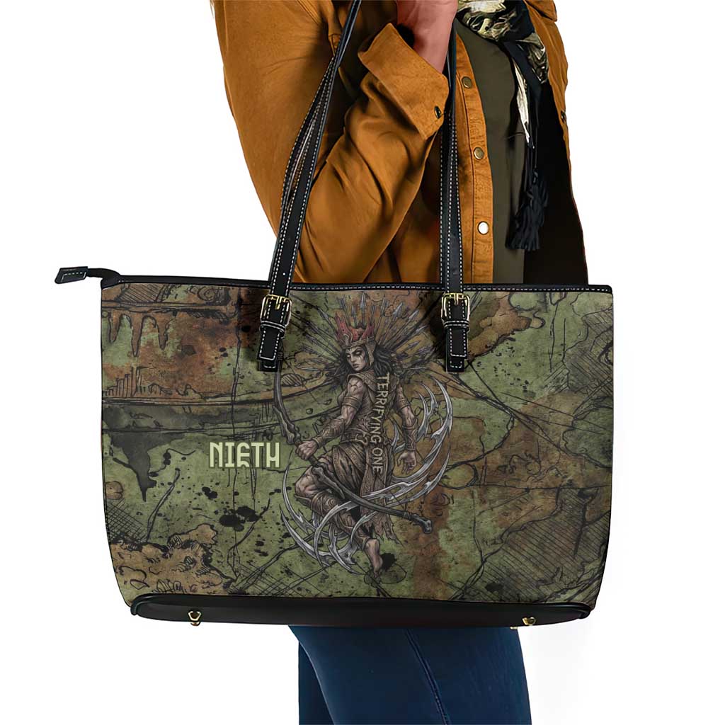 Neith Egyptian Leather Tote Bag War Goddess Terrifying One Dual Spears and Shield Battle Worn