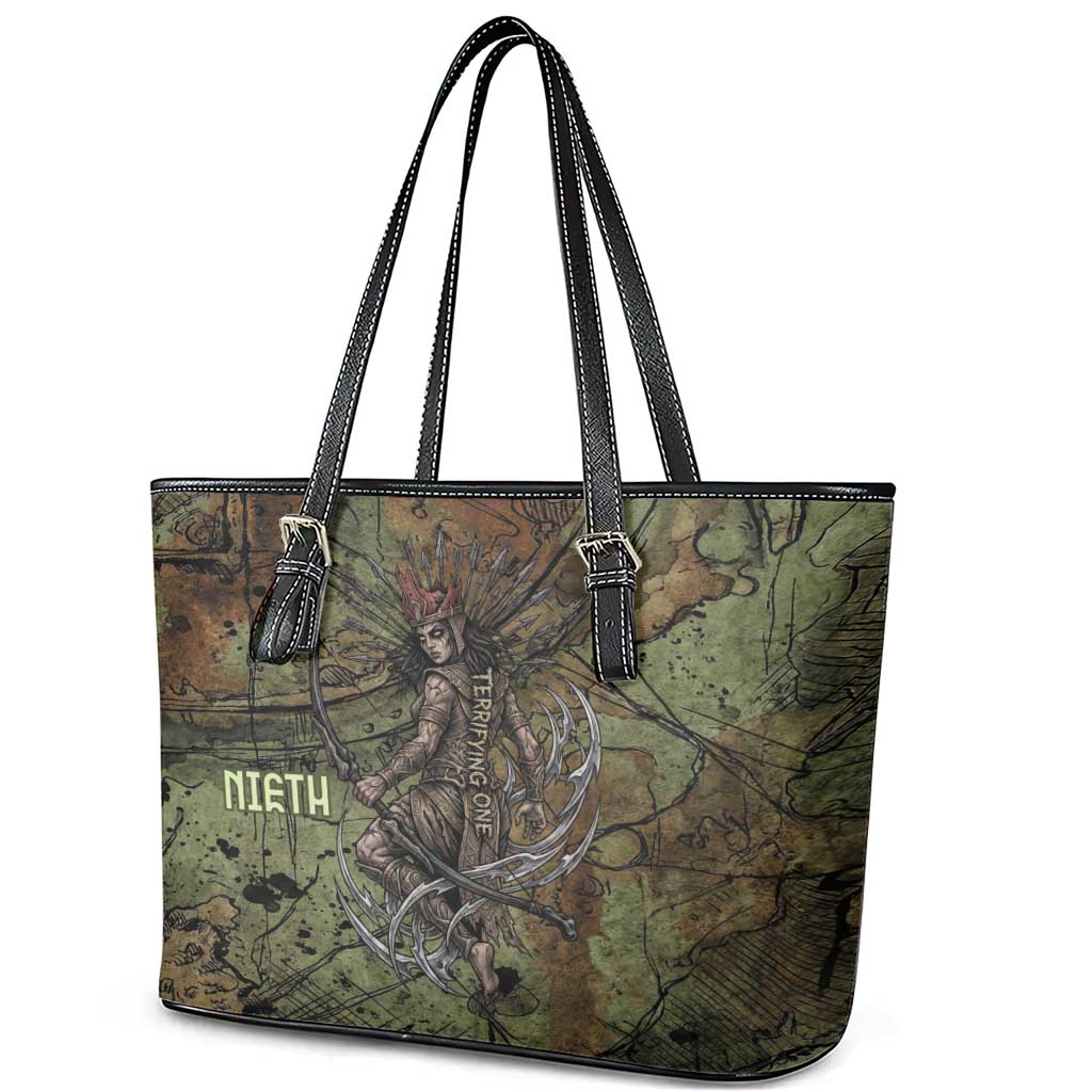 Neith Egyptian Leather Tote Bag War Goddess Terrifying One Dual Spears and Shield Battle Worn