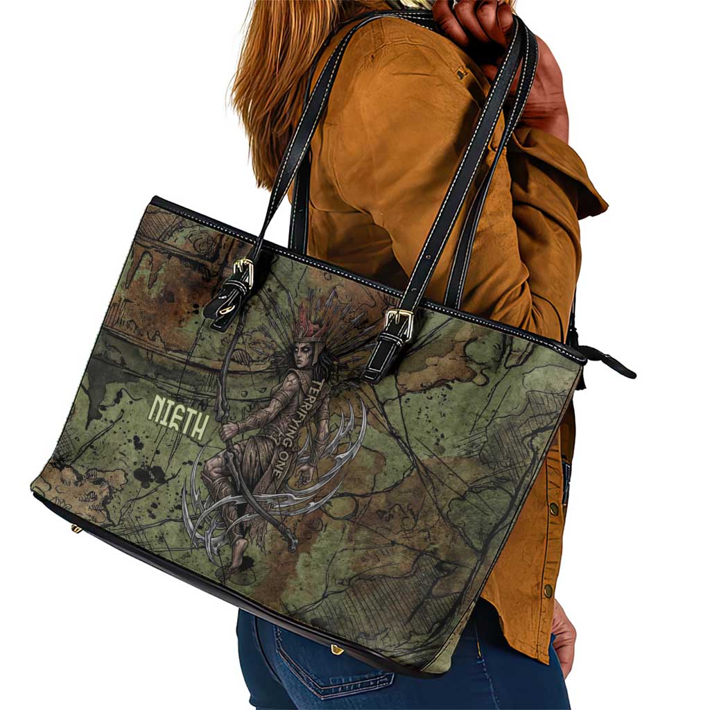 Neith Egyptian Leather Tote Bag War Goddess Terrifying One Dual Spears and Shield Battle Worn