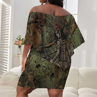 Neith Egyptian Off Shoulder Short Dress War Goddess Terrifying One Dual Spears and Shield Battle Worn