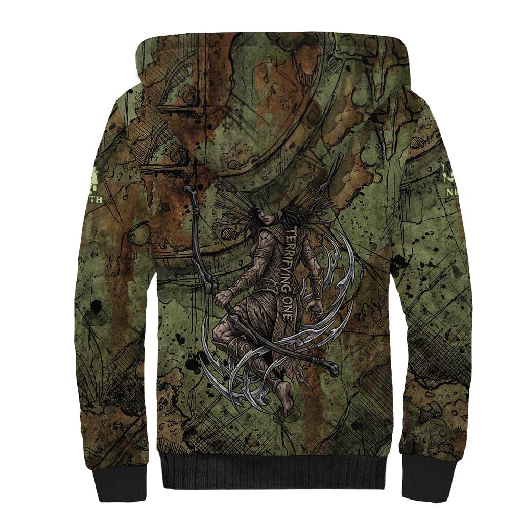 Neith Egyptian Sherpa Hoodie War Goddess Terrifying One Dual Spears and Shield Battle Worn