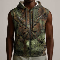 Neith Egyptian Sleeveless Zip Hoodie War Goddess Terrifying One Dual Spears and Shield Battle Worn