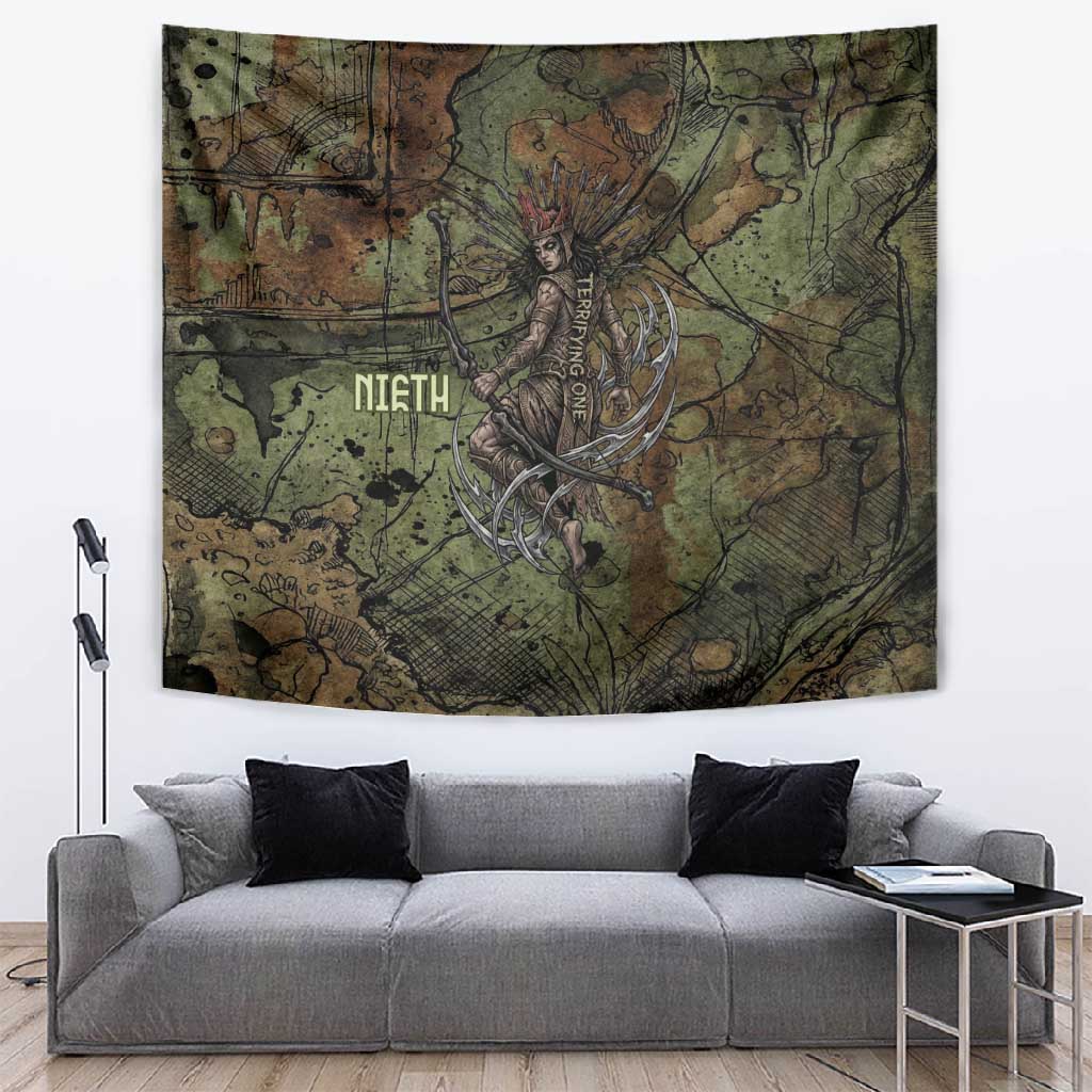 Neith Egyptian Tapestry War Goddess Terrifying One Dual Spears and Shield Battle Worn