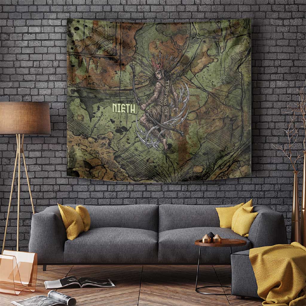 Neith Egyptian Tapestry War Goddess Terrifying One Dual Spears and Shield Battle Worn