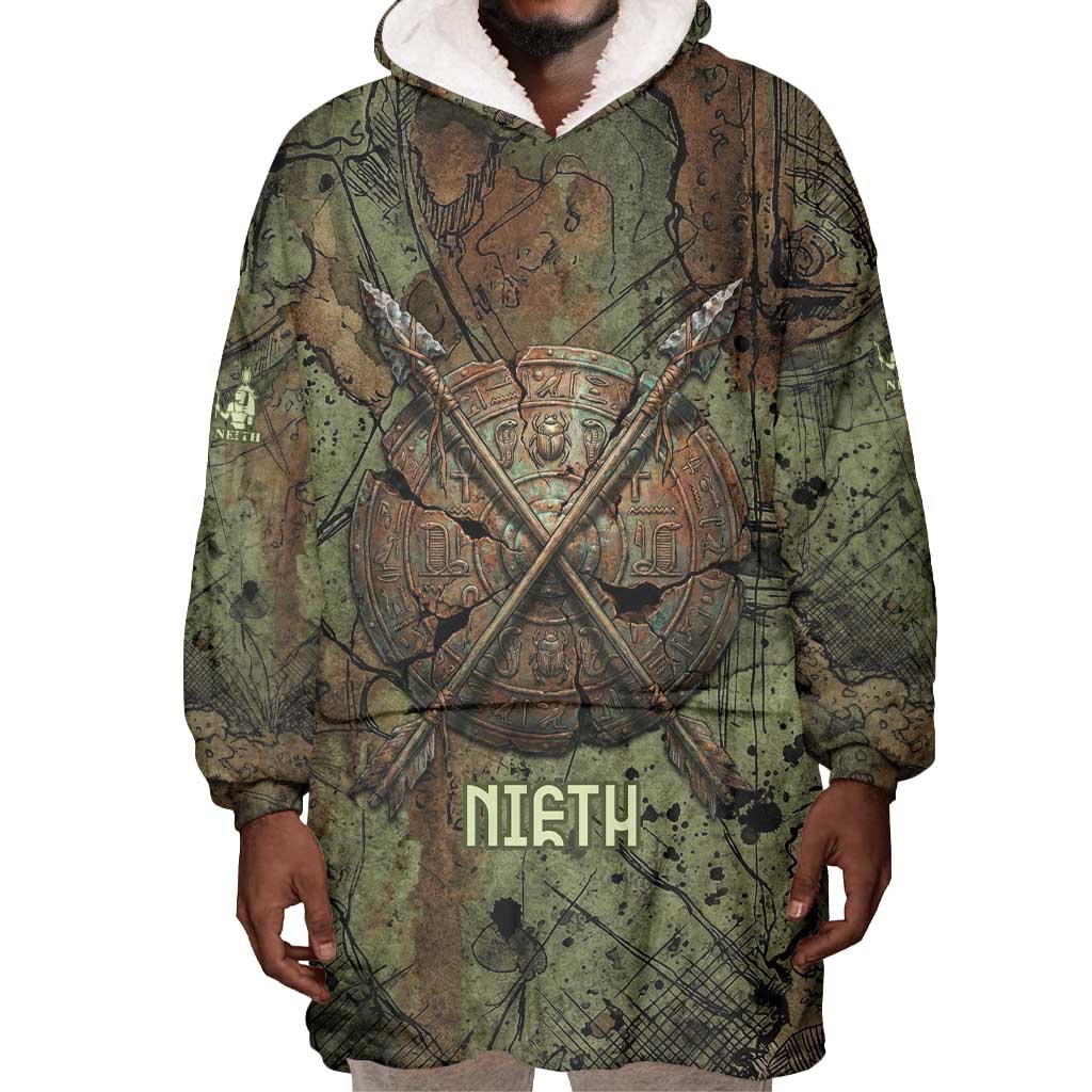Neith Egyptian Wearable Blanket Hoodie War Goddess Terrifying One Dual Spears and Shield Battle Worn