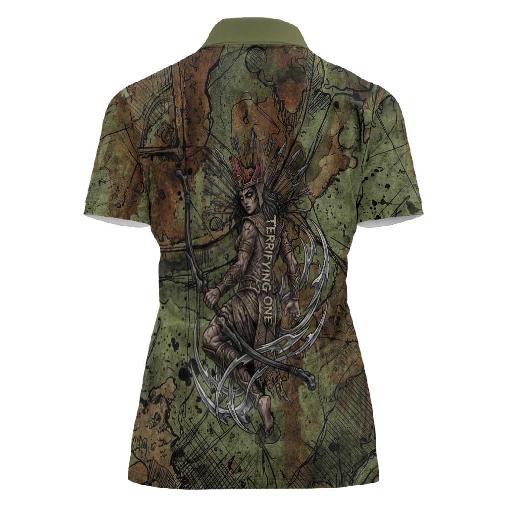 Neith Egyptian Women Polo Shirt War Goddess Terrifying One Dual Spears and Shield Battle Worn
