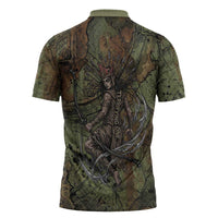 Neith Egyptian Zipper Polo Shirt War Goddess Terrifying One Dual Spears and Shield Battle Worn