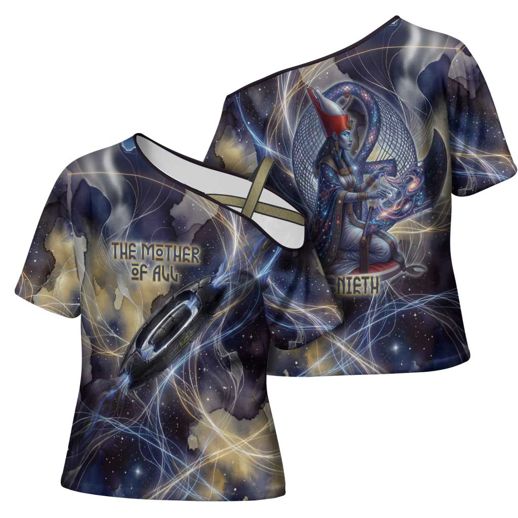Neith Egyptian Cross Shoulder Shirt Goddess Mother of All Cosmic Threads