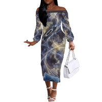 Neith Egyptian Off The Shoulder Long Sleeve Dress Goddess Mother of All Cosmic Threads