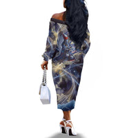 Neith Egyptian Off The Shoulder Long Sleeve Dress Goddess Mother of All Cosmic Threads