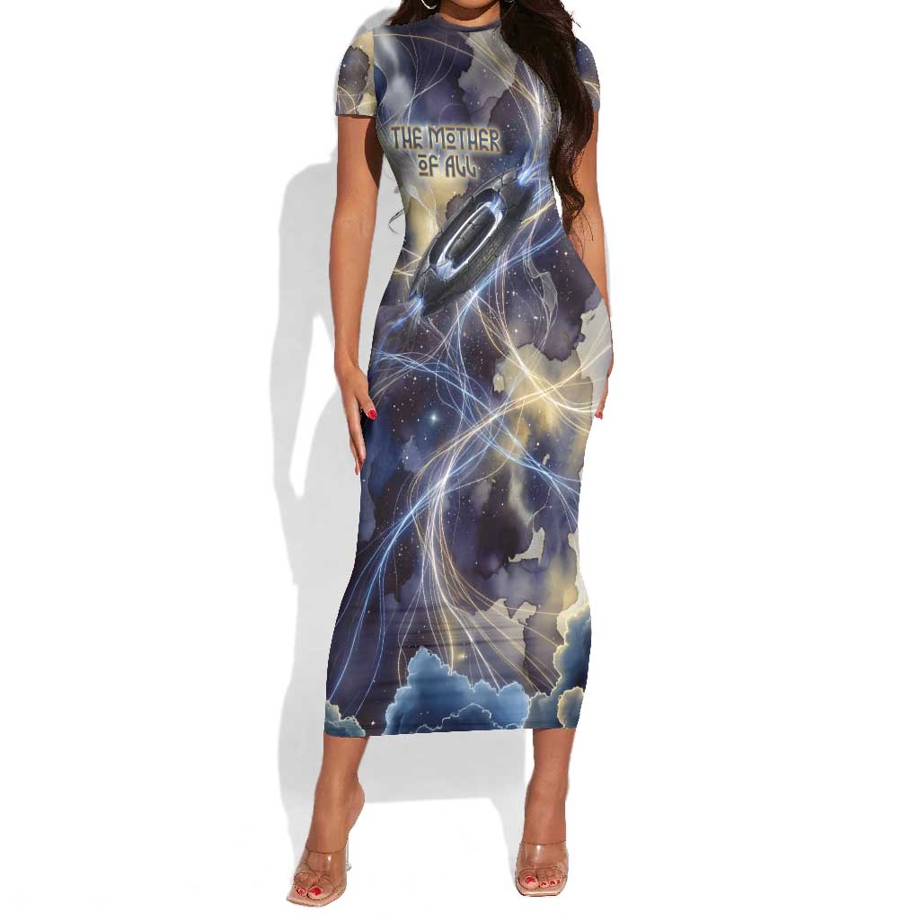 Neith Egyptian Short Sleeve Bodycon Dress Goddess Mother of All Cosmic Threads