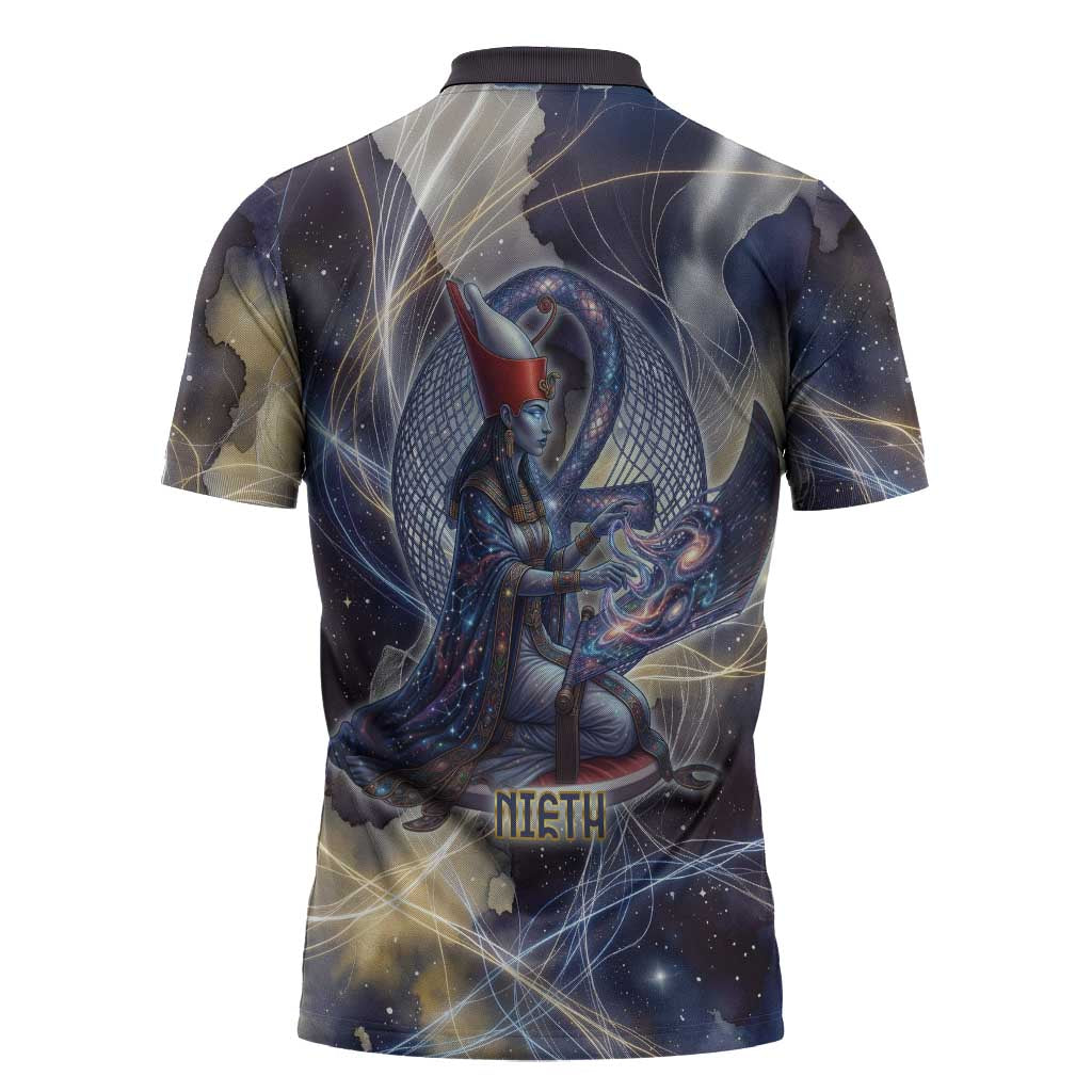Neith Egyptian Zipper Polo Shirt Goddess Mother of All Cosmic Threads