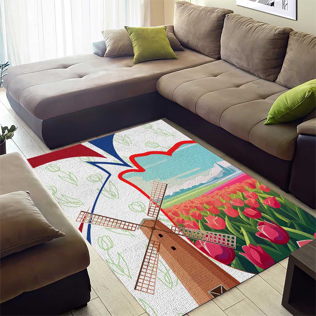 Netherlands Heritage Area Rug with Tulips Windmill and Coat of Arms