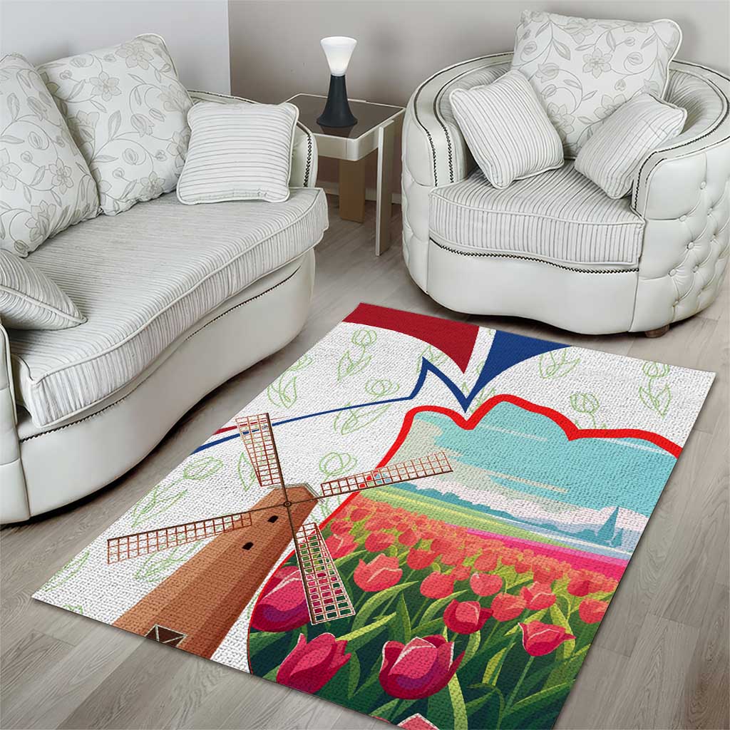 Netherlands Heritage Area Rug with Tulips Windmill and Coat of Arms