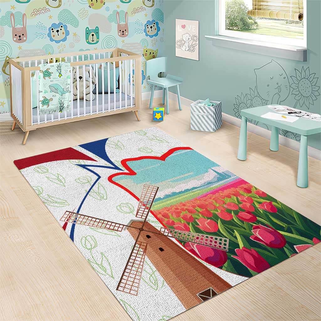 Netherlands Heritage Area Rug with Tulips Windmill and Coat of Arms